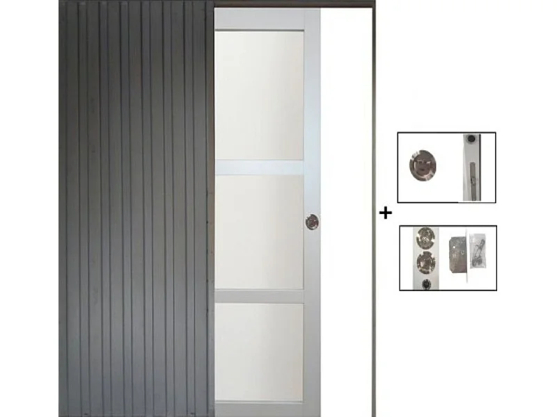 Porte Coulissante Greyria Gris Clair RAL7035 Vitree H204 x L73 + Systeme a  Galandage (sans kit finition)