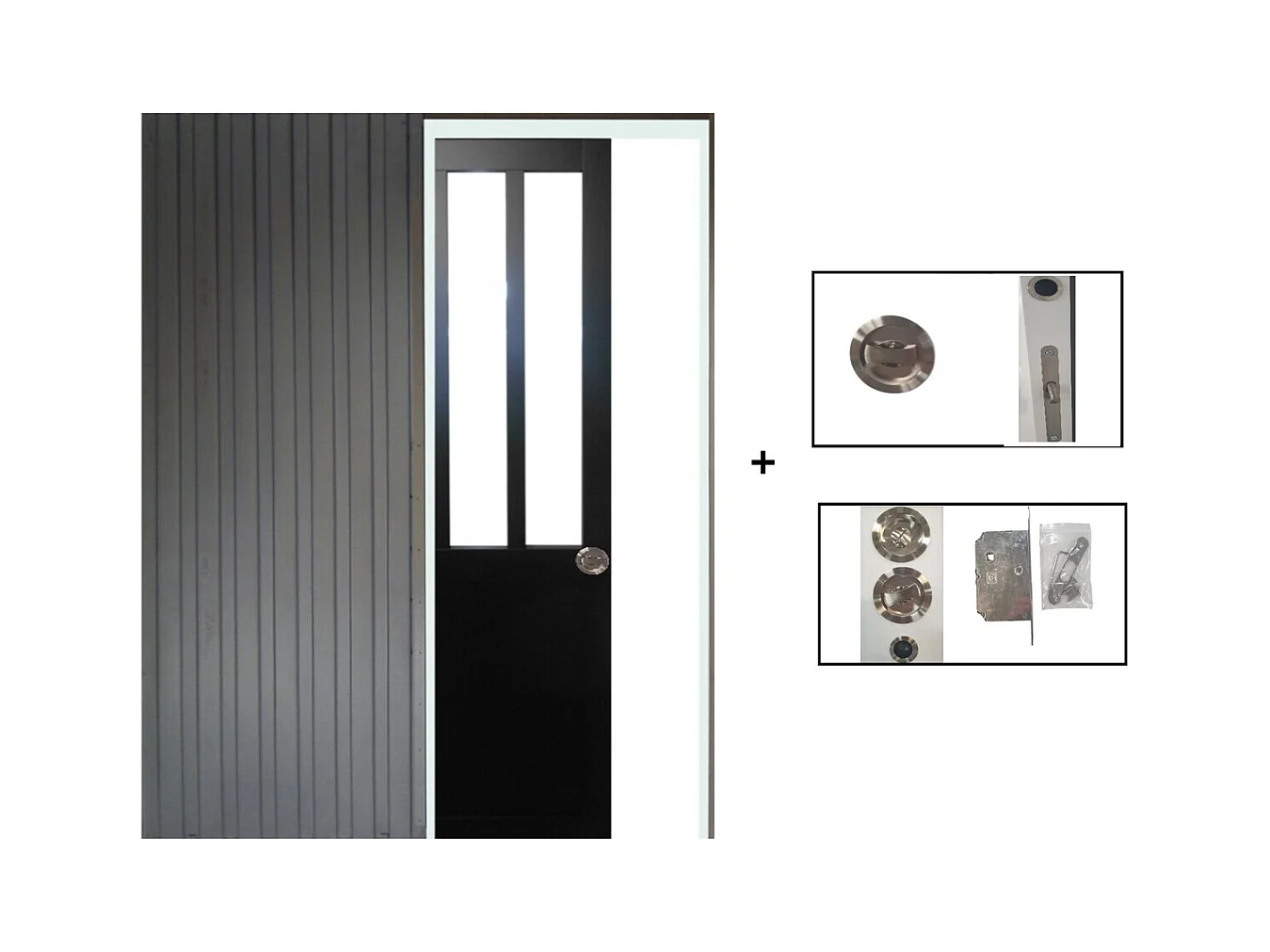 Porte Coulissant Atelier Noir H204 X L83 + Systeme A  Galandage (sans Kit Finition) Gd Menuiseries