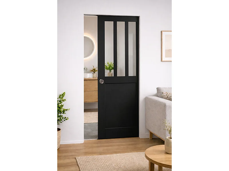 Porte Coulissante Atelier Noir H204 X L83, Galandage Gd Menuiseries