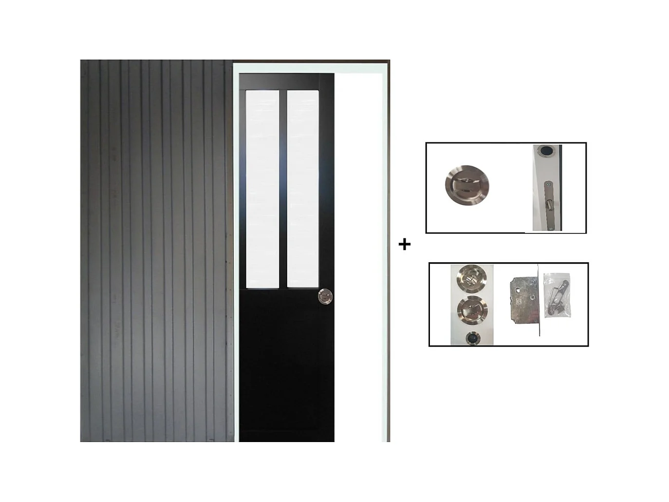 Porte Coulissant Atelier Noir Vitre Depoli H204 X L83 + Systeme A  Galandage (sans Kit Finition) Gd Menuiseries