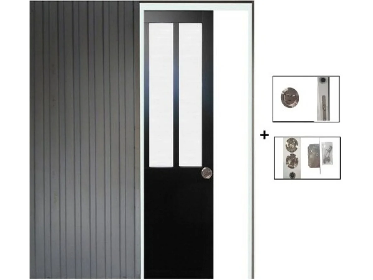 Porte Coulissante Atelier Noir Vitre Depoli H204 X L83 Cm, Galandage Gd Menuiseries