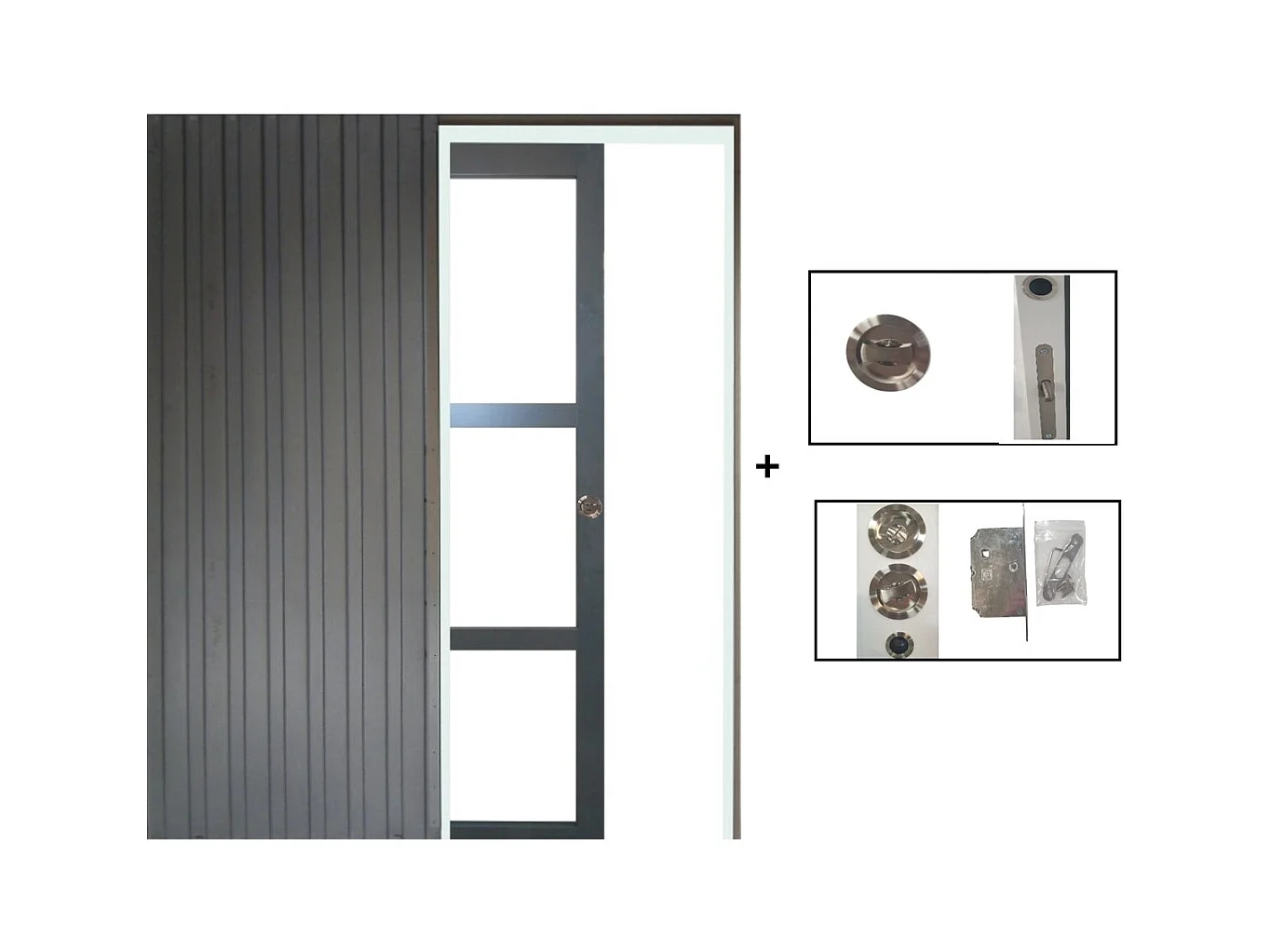 Porte Coulissante Blakeria Vitrage Transparent Ral7016 H204 X L83 + Système à  Galandage (sans Kit Finition) Gd Menuiseries