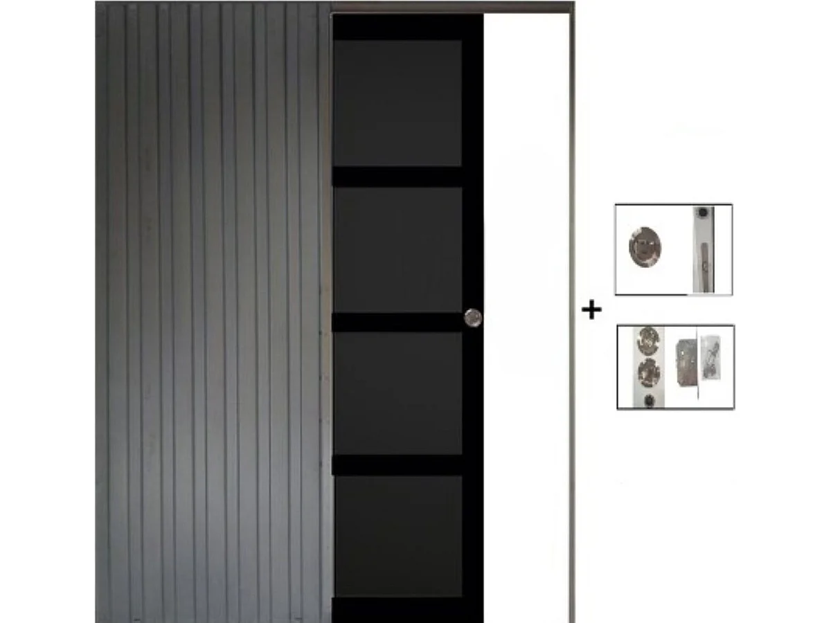 Porte Coulissante Telia Noir 4 Panneaux H204 X L73 + Systeme A  Galandage (sans Kit Finition) Gd Menuiseries