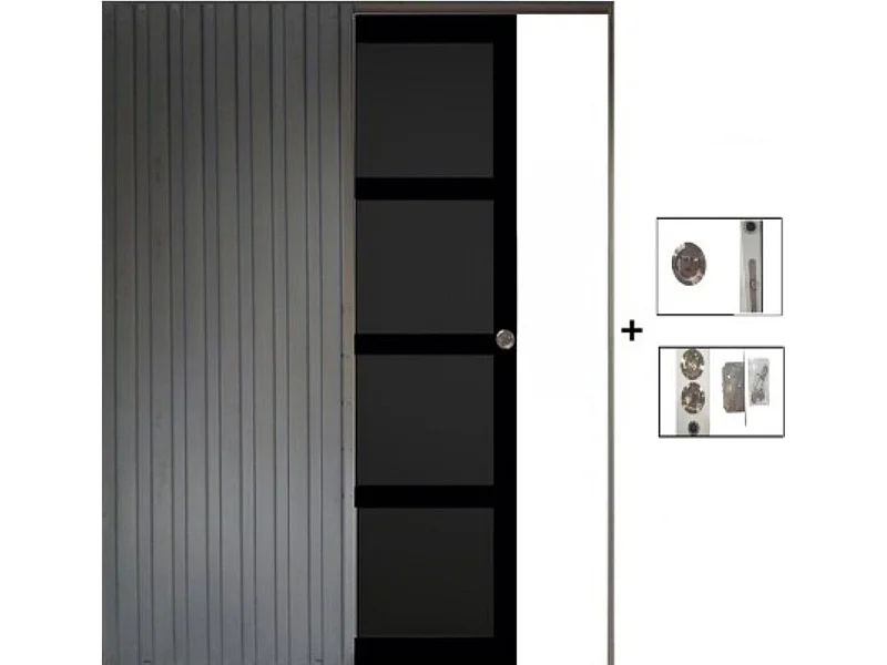 Porte Coulissante Telia Noir 4 Panneaux H204 X L73 + Systeme A  Galandage (sans Kit Finition) Gd Menuiseries