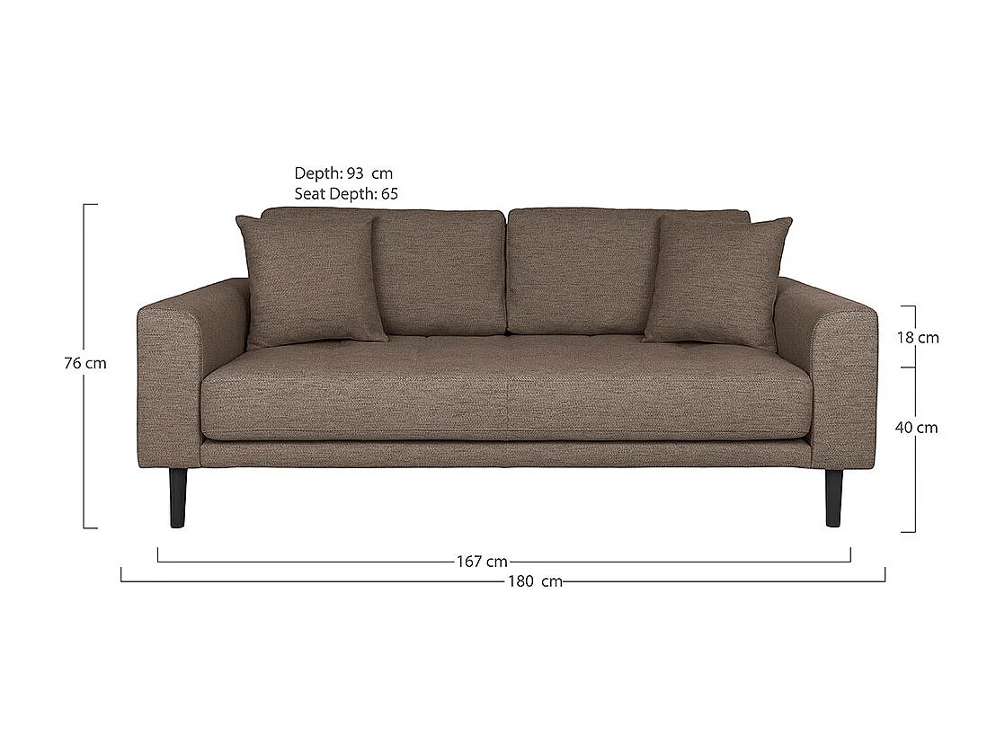 Lido canapé canapé 2,5 places avec deux coussins brun.