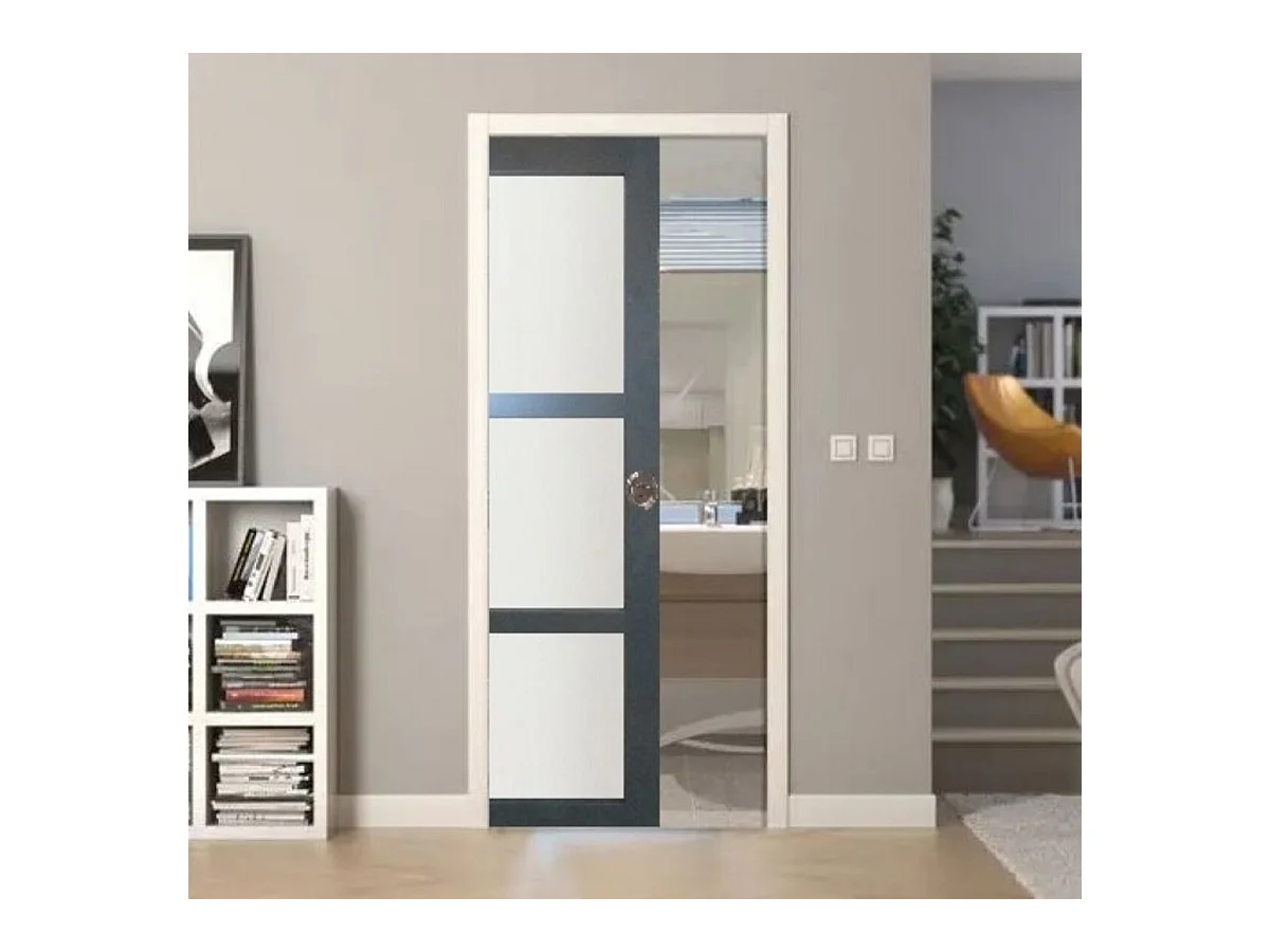 Porte Coulissante Blakeria Vitree Ral7016 H204 X L93 + Systeme A  Galandage (sans Kit Finition) Gd Menuiseries