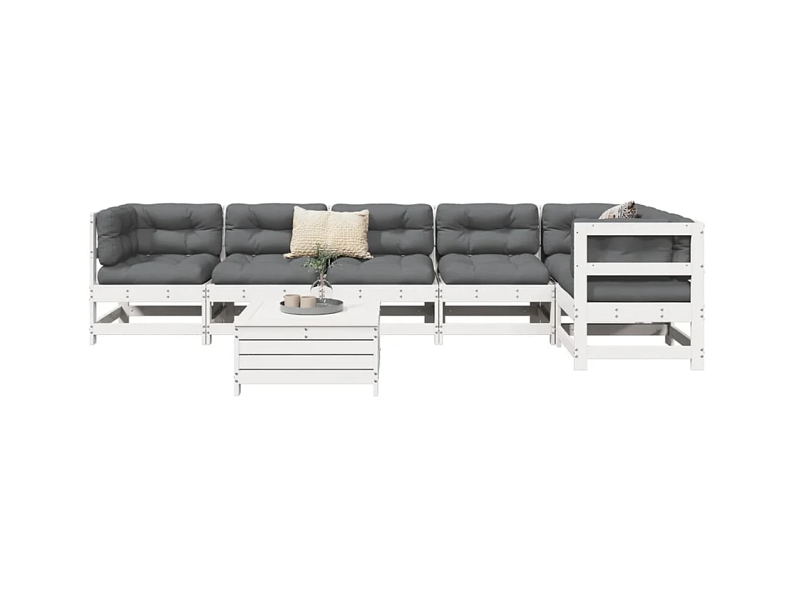 7-delige Loungeset massief grenenhout wit