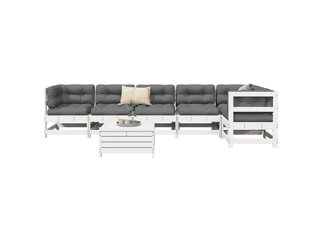 7-delige Loungeset massief grenenhout wit