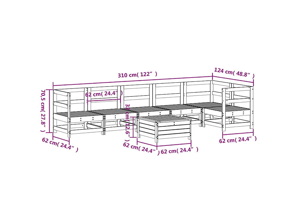 7-delige Loungeset massief grenenhout wit
