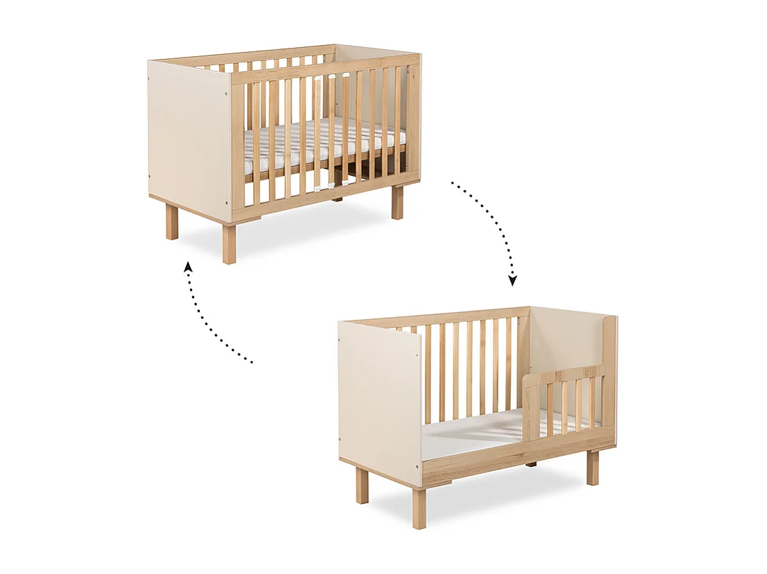 Lit évolutif 60x120 sommier inclus Littlesky by Klups Laura Champagne et Bois