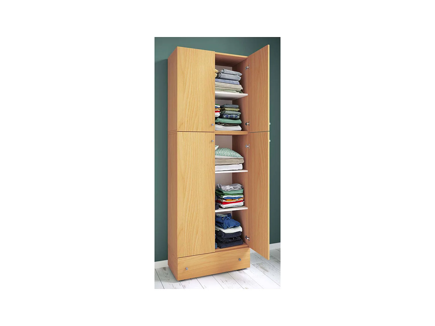 LonaXXL armoire de rangement 4 portes 1 tiroir hêtre décor.