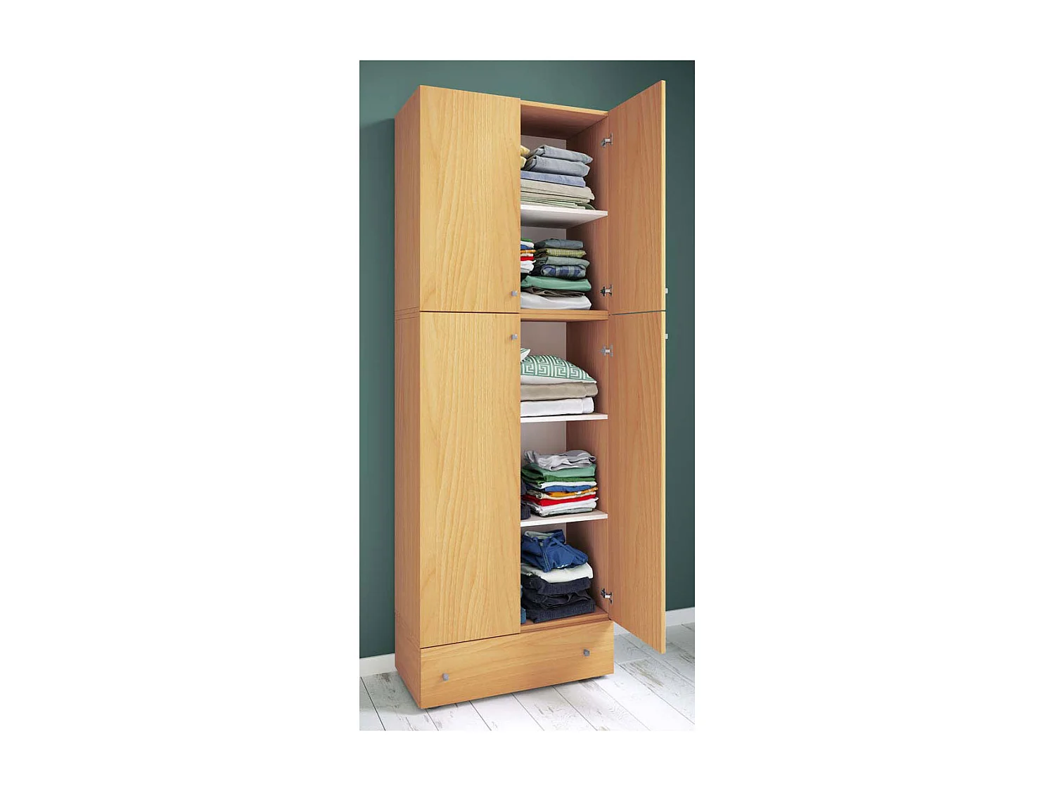 LonaXXL armoire de rangement 4 portes 1 tiroir hêtre décor.