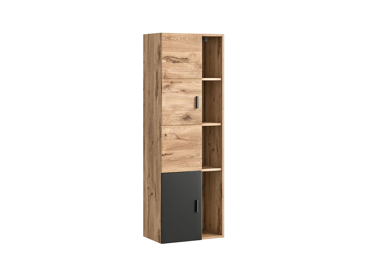 Grado armoire de salle de bain 2 portes, 4 tablettes chêne décor,mat gris.