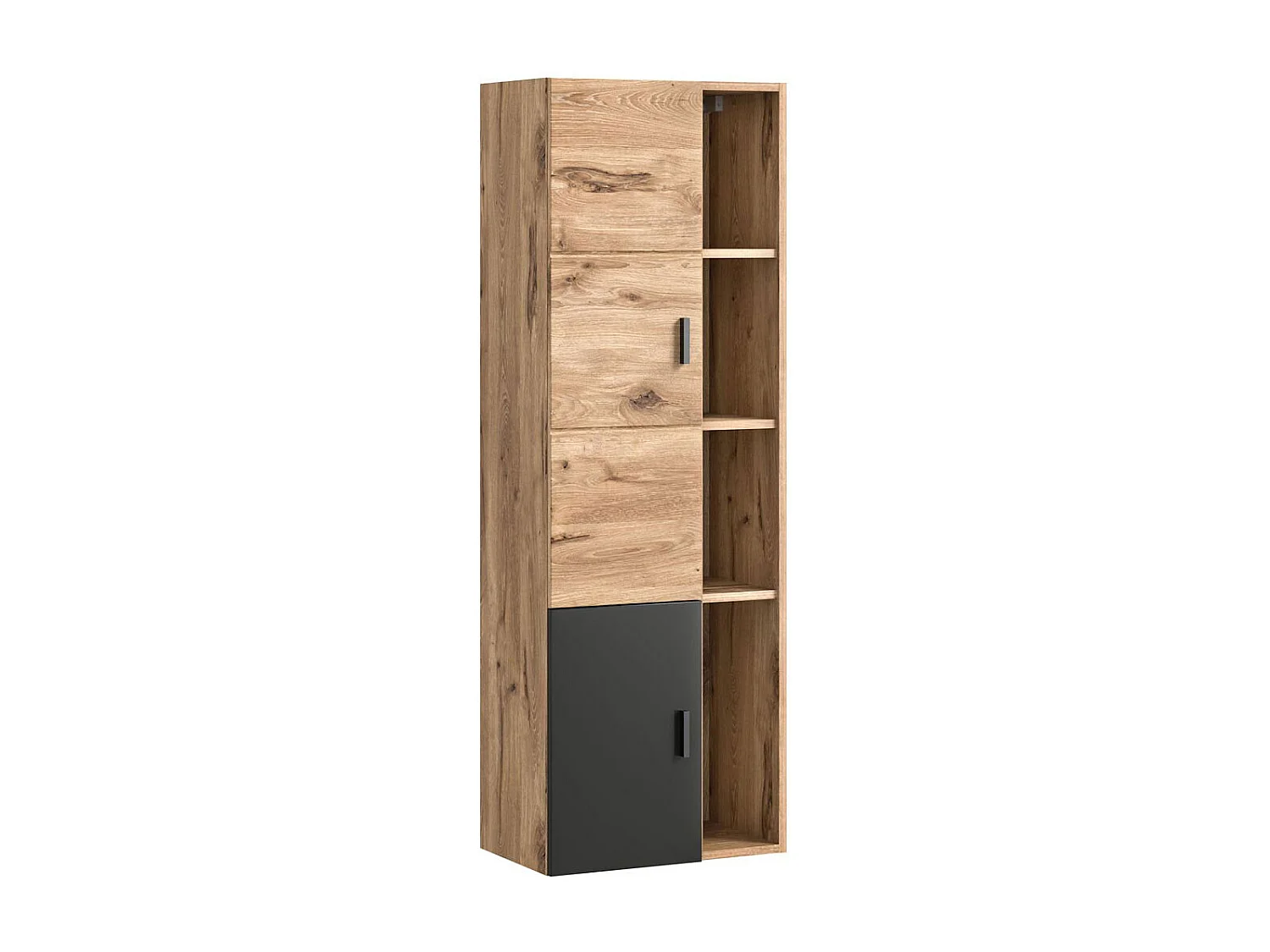 Grado armoire de salle de bain 2 portes, 4 tablettes chêne décor,mat gris.