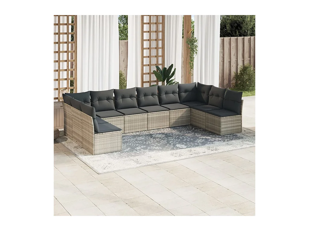 10-delige Loungeset met kussens poly rattan lichtgrijs