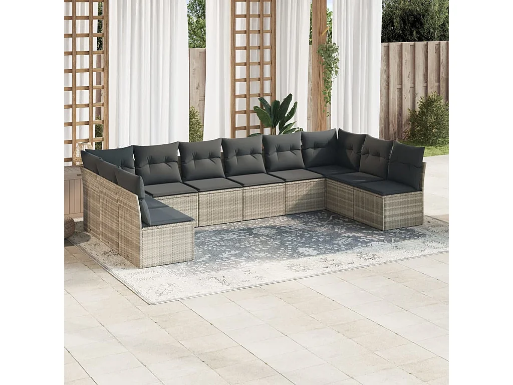 Salon de jardin avec coussins 10 pcs gris clair résine tressée