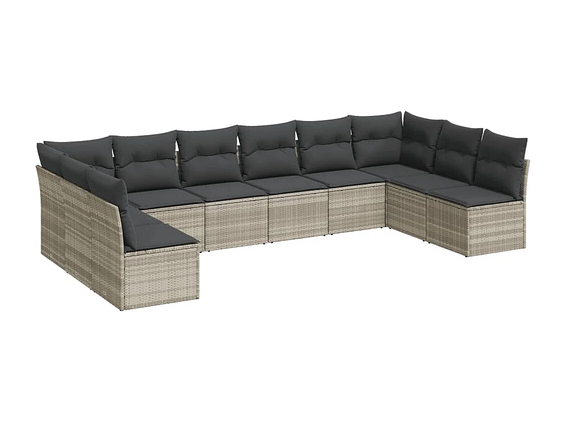 Salon de jardin avec coussins 10 pcs gris clair résine tressée