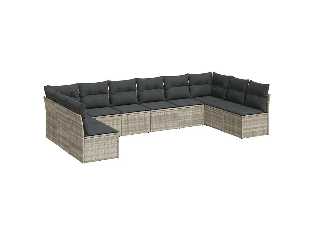 Salon de jardin avec coussins 10 pcs gris clair résine tressée