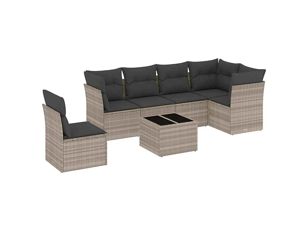 7-delige Loungeset met kussens poly rattan lichtgrijs