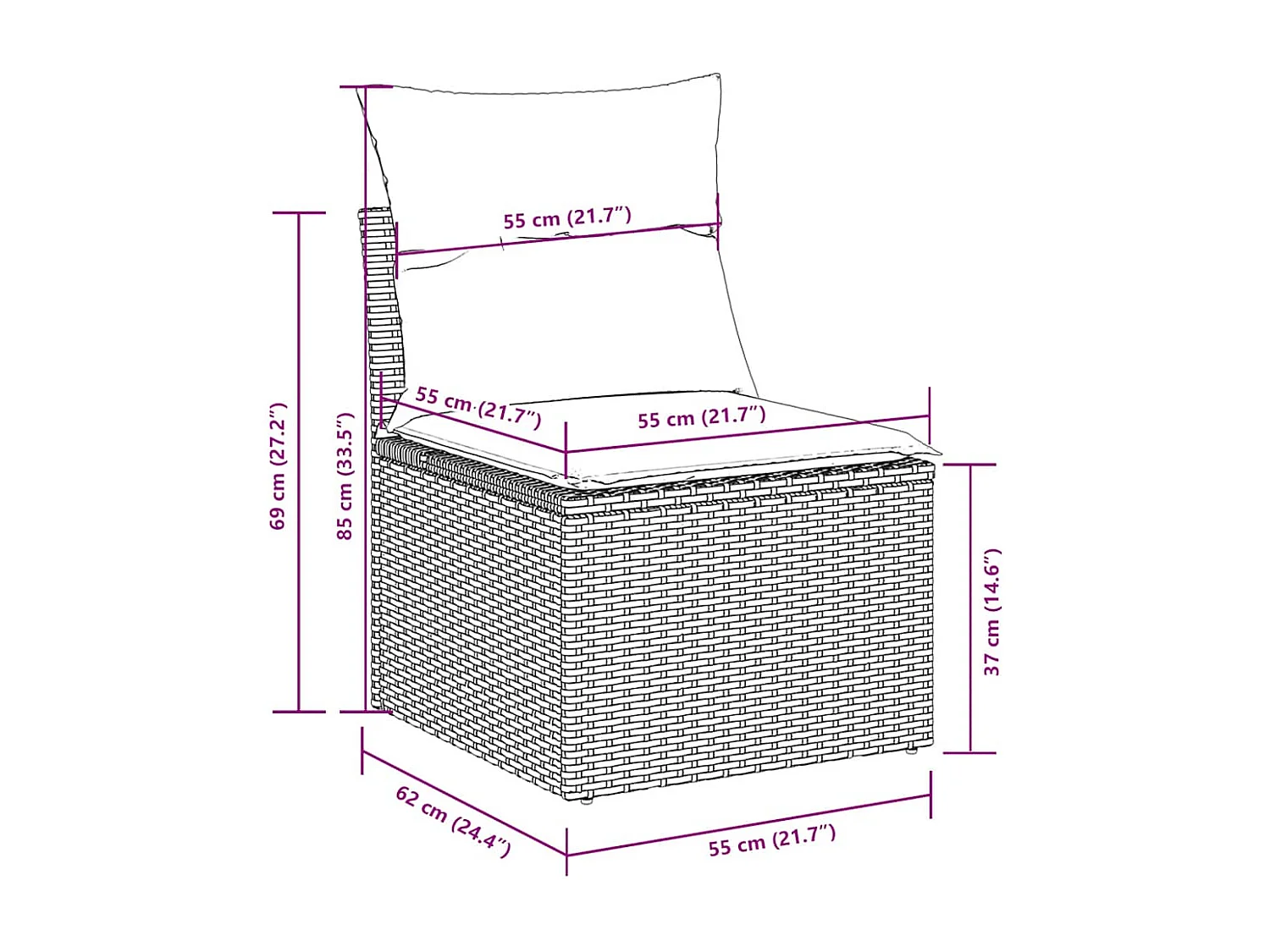 Salon de jardin avec coussins 7 pcs gris clair résine tressée