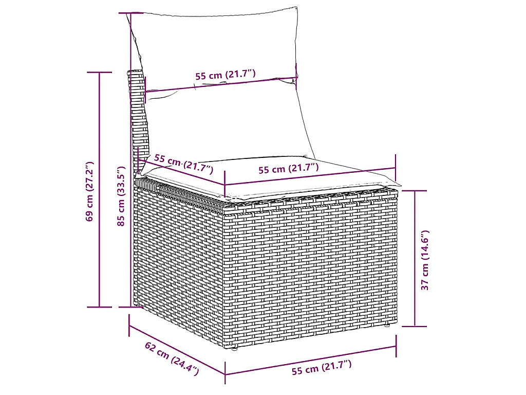 Salon de jardin avec coussins 7 pcs gris clair résine tressée