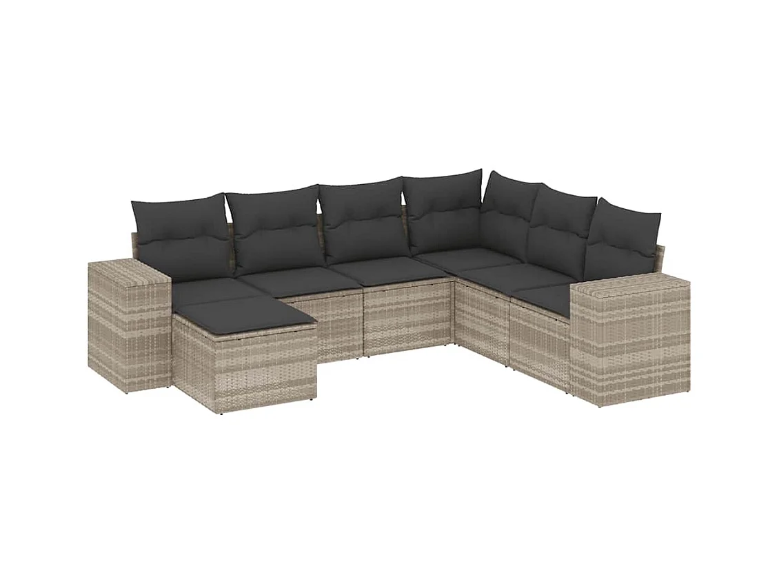 Set Divani da Giardino 7pz con Cuscini Grigio Chiaro Polyrattan