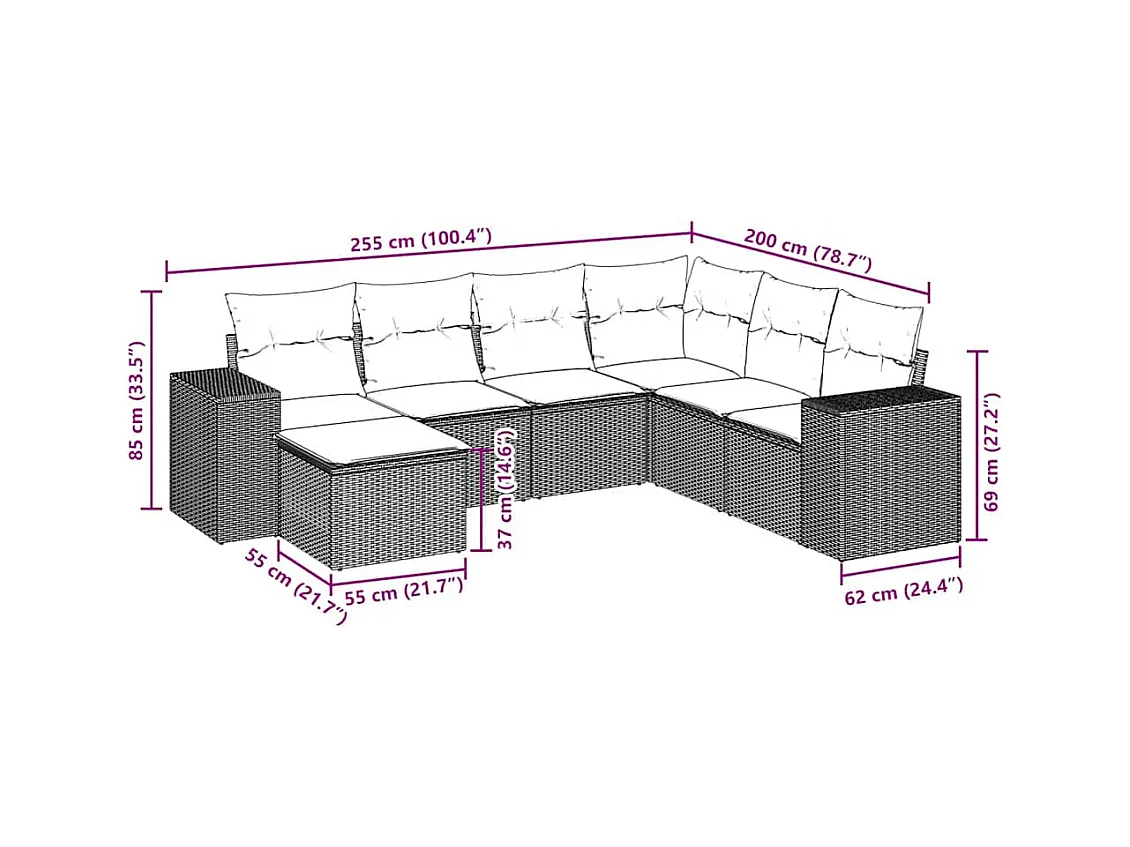 Set Divani da Giardino 7pz con Cuscini Grigio Chiaro Polyrattan