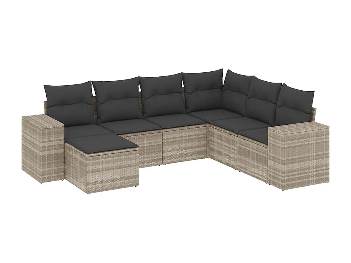 Set Divani da Giardino 7pz con Cuscini Grigio Chiaro Polyrattan