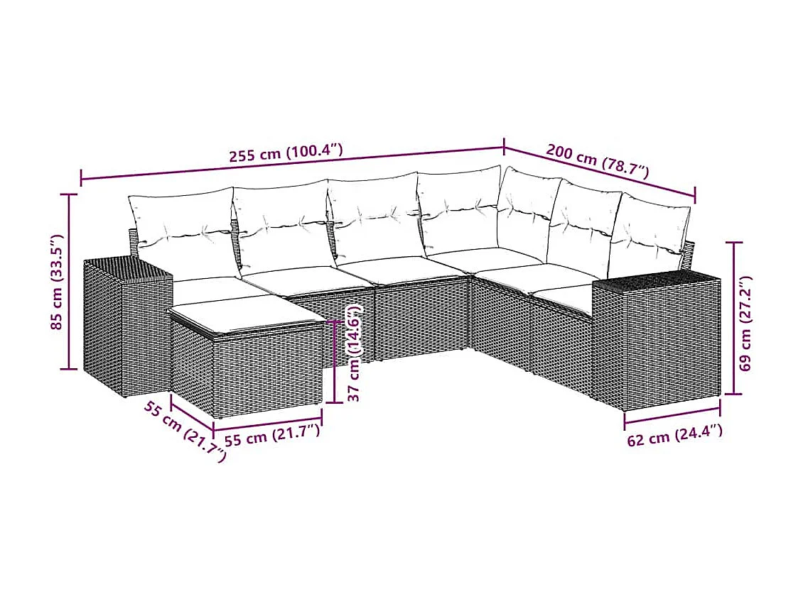 Set Divani da Giardino 7pz con Cuscini Grigio Chiaro Polyrattan