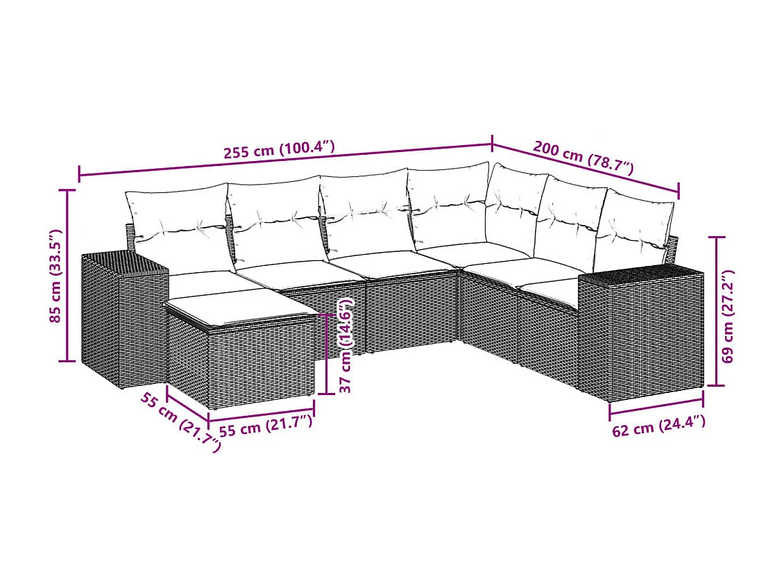 Set Divani da Giardino 7pz con Cuscini Grigio Chiaro Polyrattan