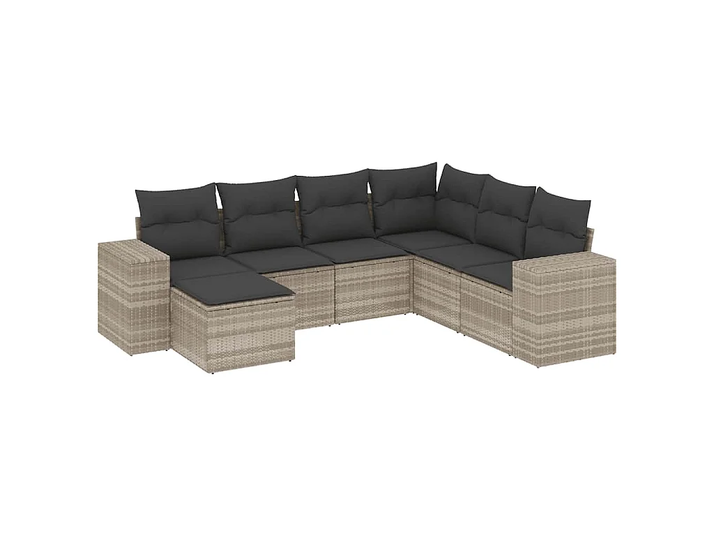 Salon de jardin avec coussins 7 pcs gris clair résine tressée