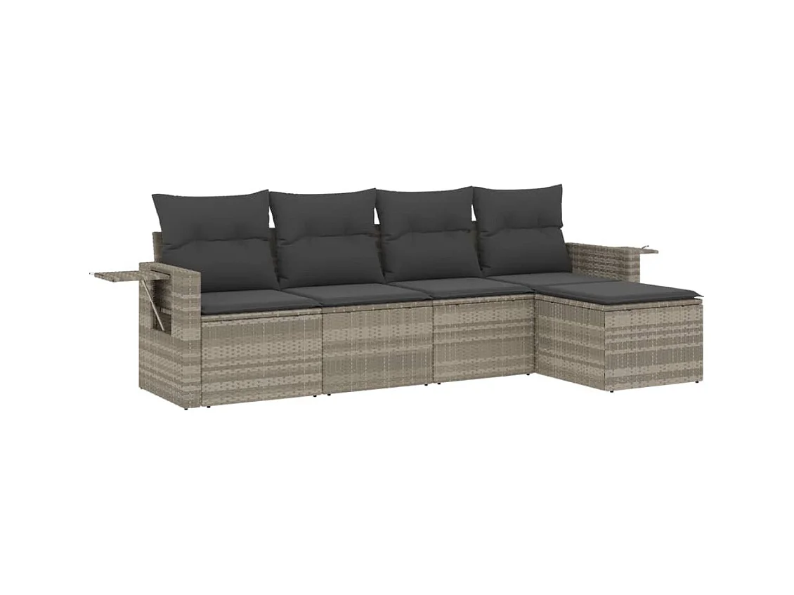 Salon de jardin 5 pcs avec coussins gris clair résine tressée