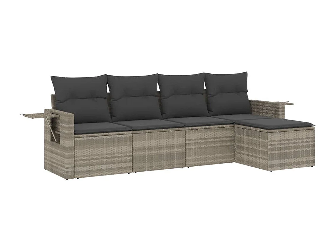 Salon de jardin 5 pcs avec coussins gris clair résine tressée