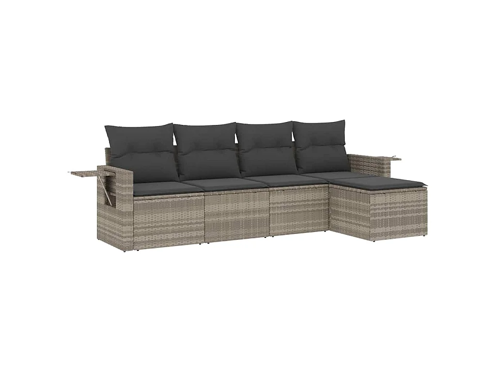 Set Divano da Giardino 5pz con Cuscini Grigio Chiaro Polyrattan