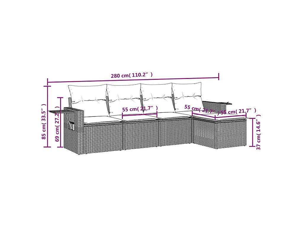 Set Divano da Giardino 5pz con Cuscini Grigio Chiaro Polyrattan