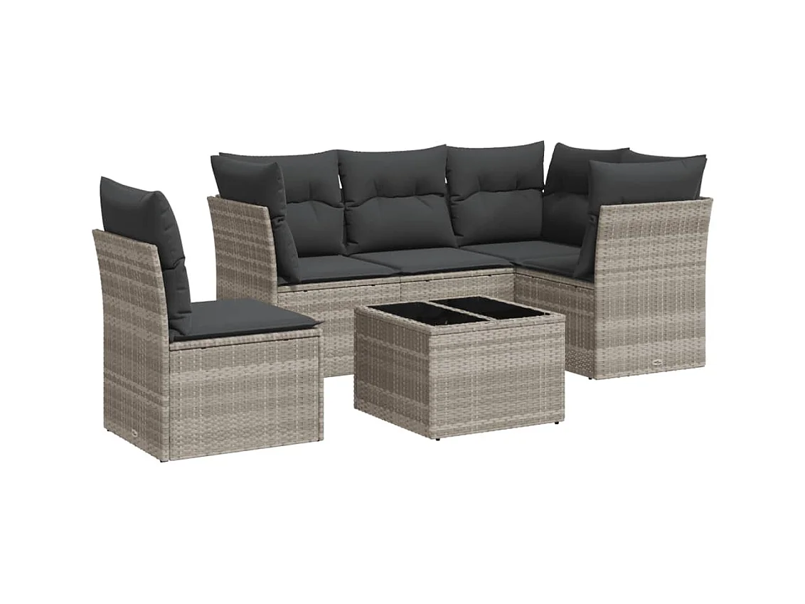 Salon de jardin 6 pcs avec coussins gris clair résine tressée