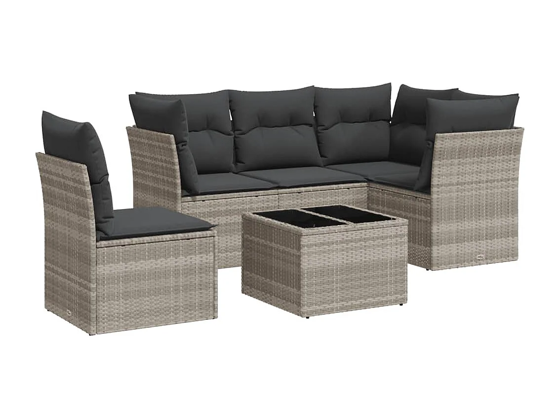 Salon de jardin 6 pcs avec coussins gris clair résine tressée