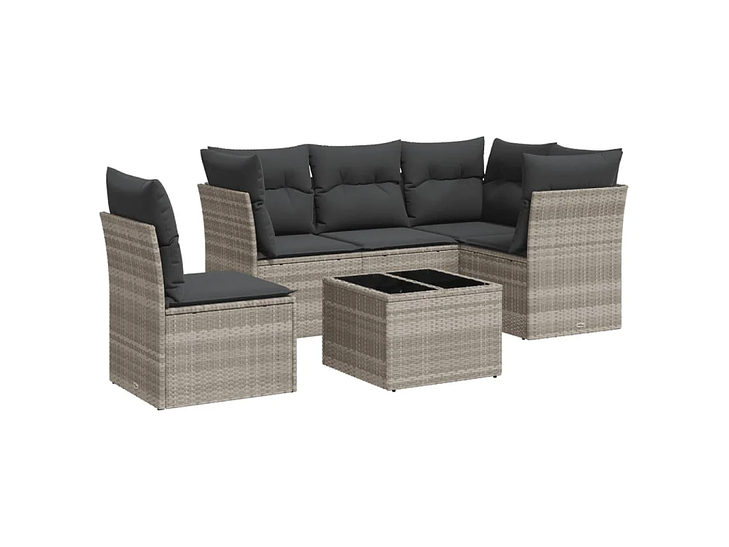 Salon de jardin 6 pcs avec coussins gris clair résine tressée