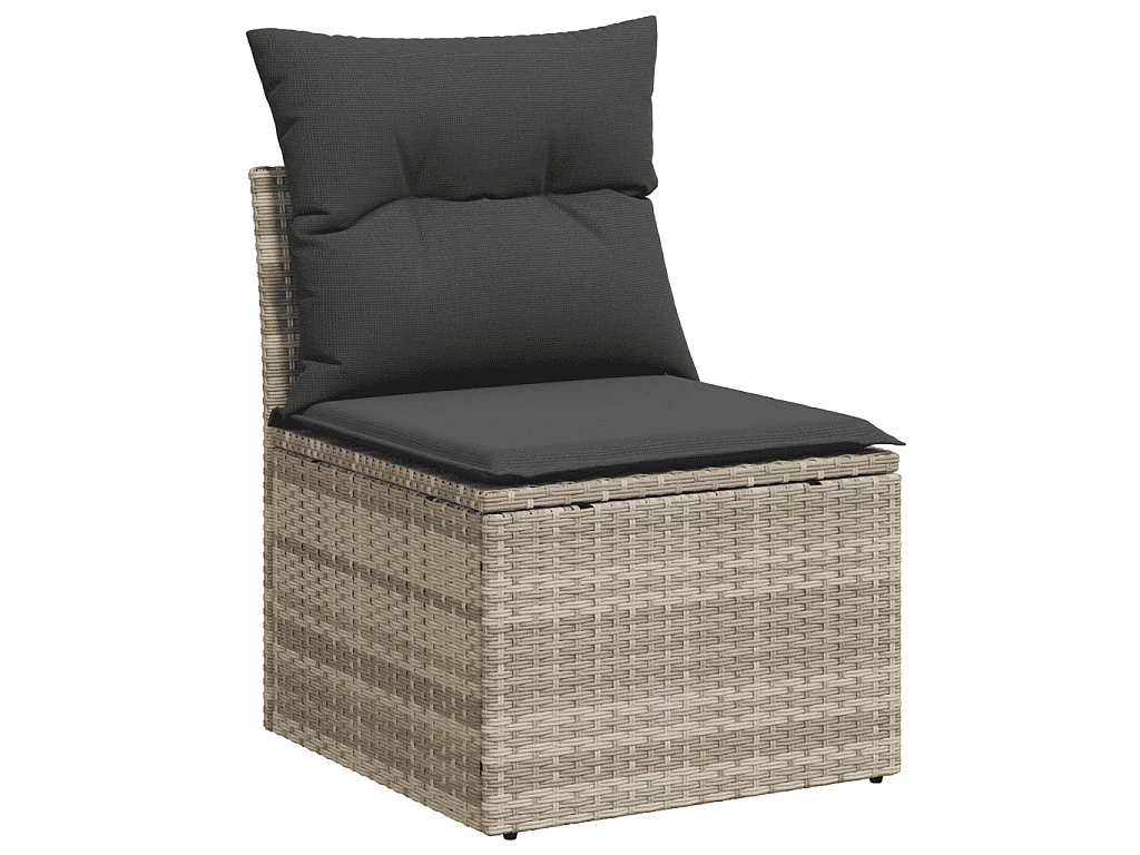 Salon de jardin 6 pcs avec coussins gris clair résine tressée
