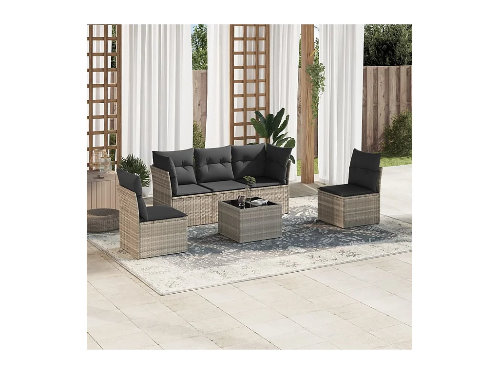 Salon de jardin 6 pcs avec coussins gris clair résine tressée