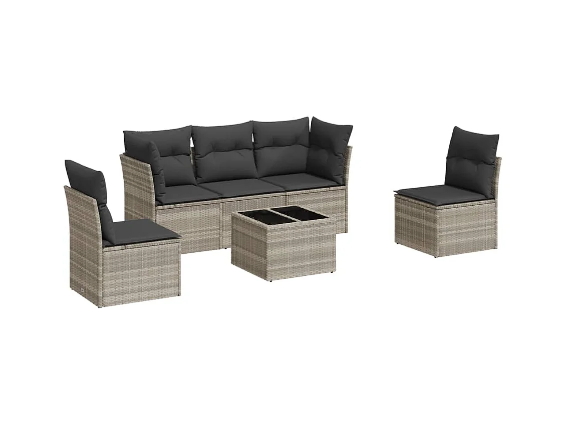 Salon de jardin 6 pcs avec coussins gris clair résine tressée