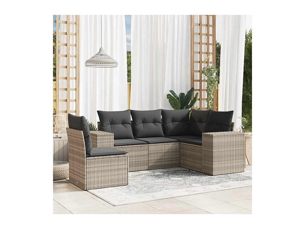 Salon de jardin 5 pcs avec coussins gris clair résine tressée