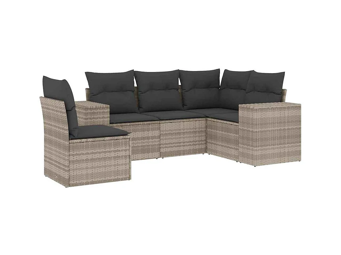 Salon de jardin 5 pcs avec coussins gris clair résine tressée