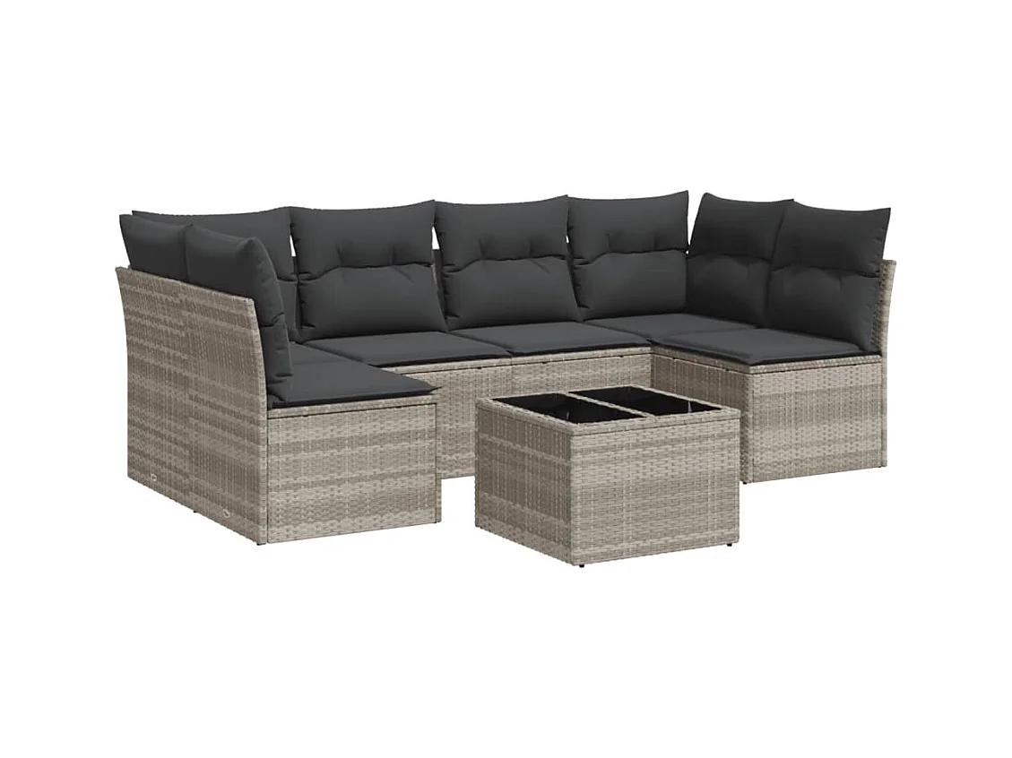 7-delige Loungeset met kussens poly rattan lichtgrijs