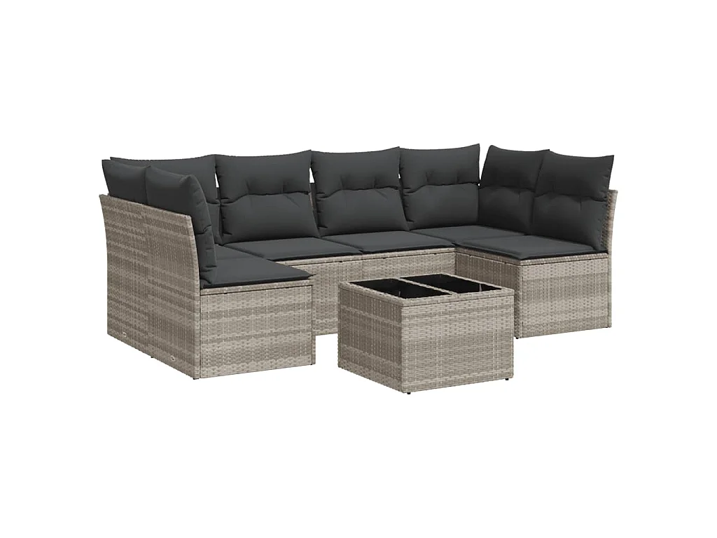 7-delige Loungeset met kussens poly rattan lichtgrijs