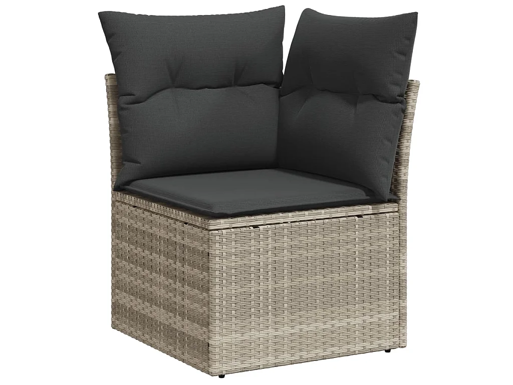 Salon de jardin 9 pcs avec coussins gris clair résine tressée