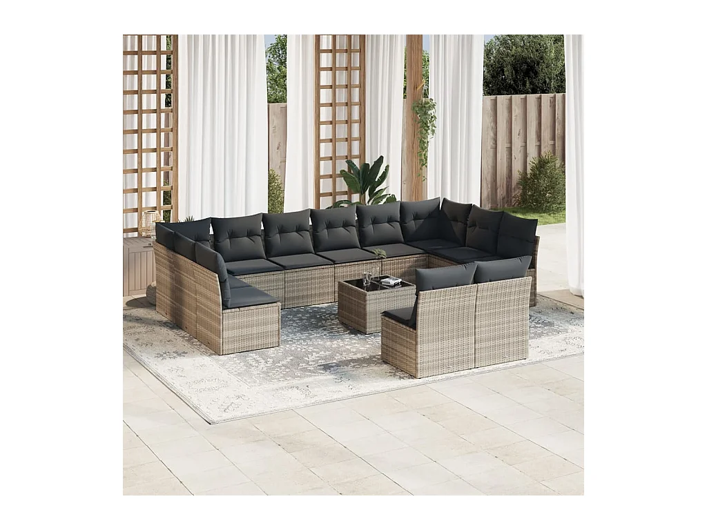 Salon de jardin avec coussins 13 pcs gris clair résine tressée