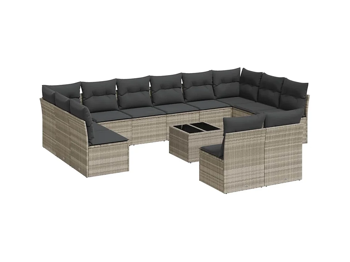 Salon de jardin avec coussins 13 pcs gris clair résine tressée