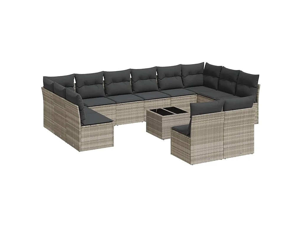 Salon de jardin avec coussins 13 pcs gris clair résine tressée