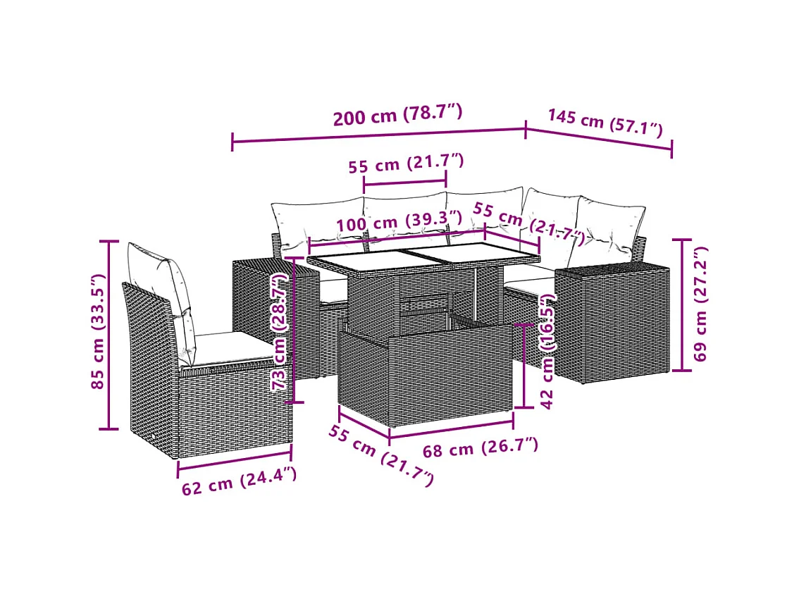 Set Divano da Giardino 6pz con Cuscini Grigio Chiaro Polyrattan